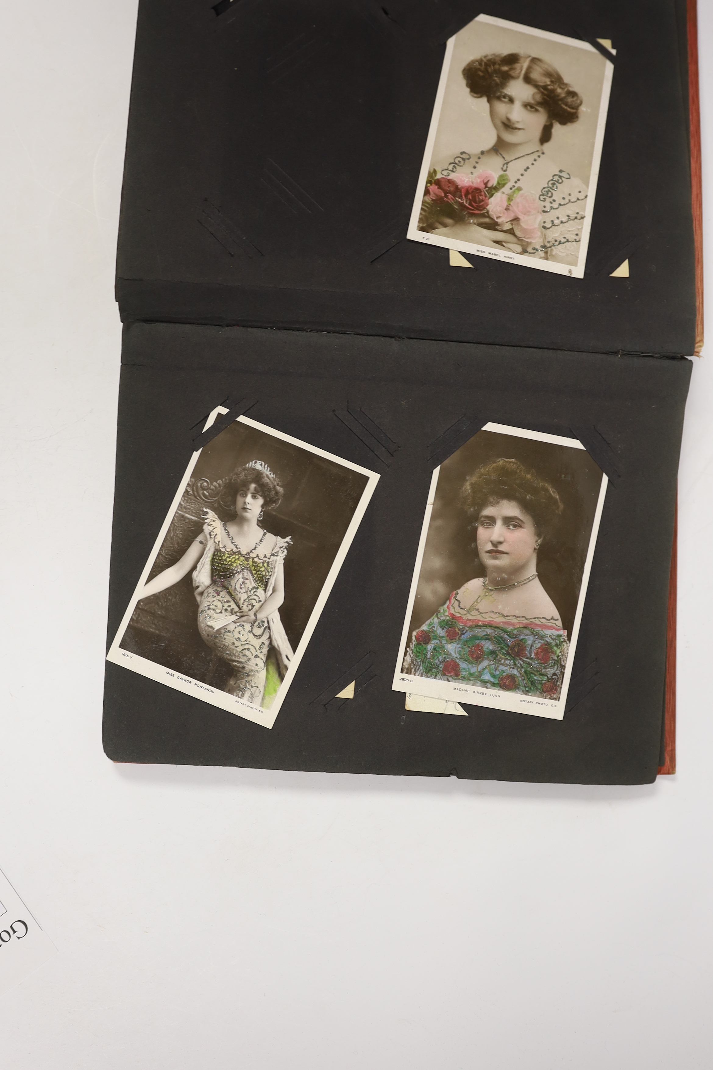 A vintage postcard album - largely named actresses including Gabrielle Ray and Gaynor Rowlands